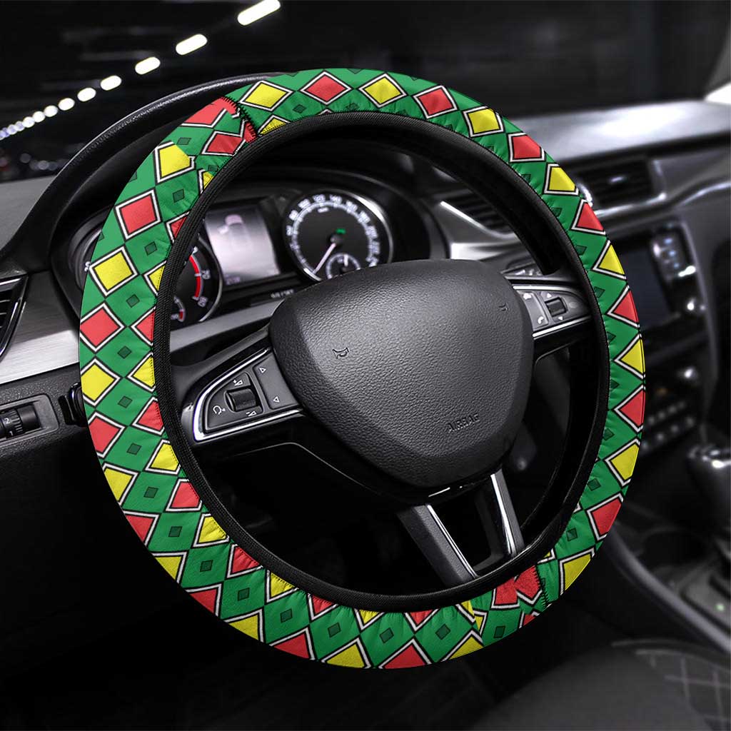 Guinea Bissau Steering Wheel Cover with Red Yellow Green Geometric Design - Wonder Print Shop