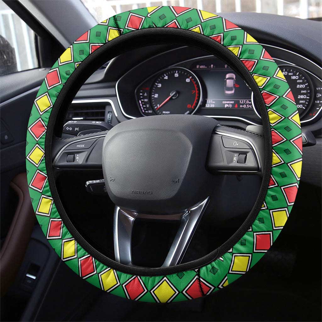 Guinea Bissau Steering Wheel Cover with Red Yellow Green Geometric Design - Wonder Print Shop