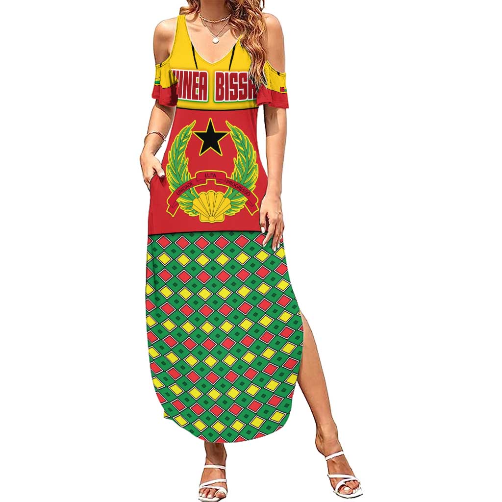 Guinea Bissau Summer Maxi Dress with Red Yellow Green Geometric Design - Wonder Print Shop