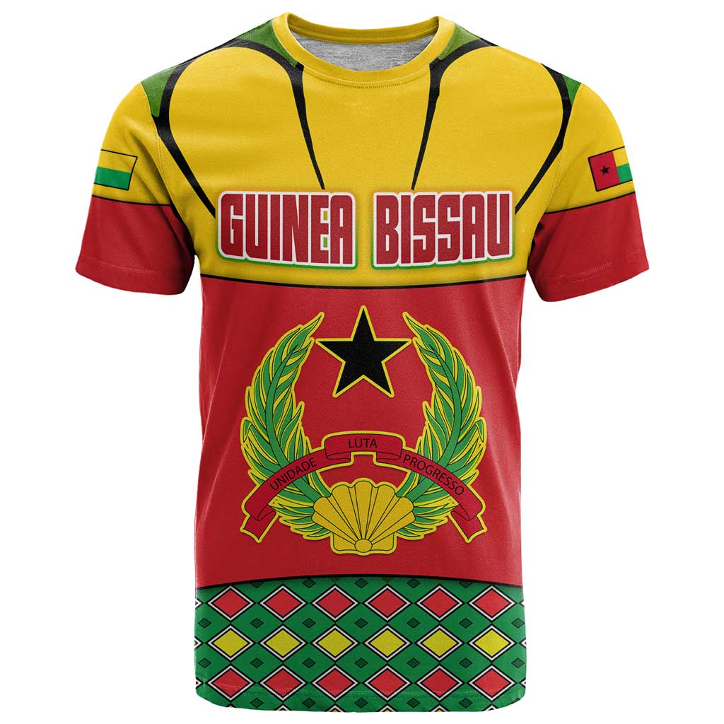Guinea Bissau T Shirt with Red Yellow Green Geometric Design - Wonder Print Shop