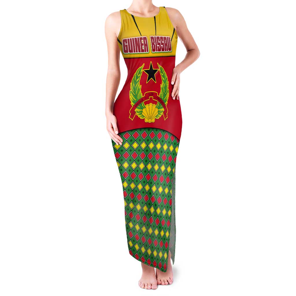 Guinea Bissau Tank Maxi Dress with Red Yellow Green Geometric Design - Wonder Print Shop
