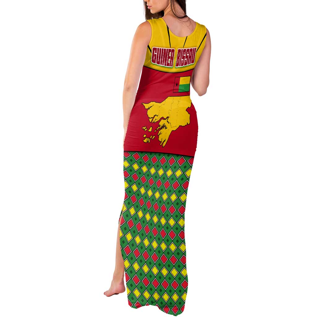 Guinea Bissau Tank Maxi Dress with Red Yellow Green Geometric Design - Wonder Print Shop