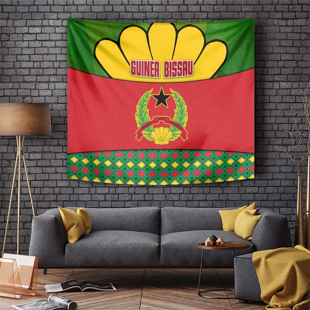 Guinea Bissau Tapestry with Red Yellow Green Geometric Design - Wonder Print Shop