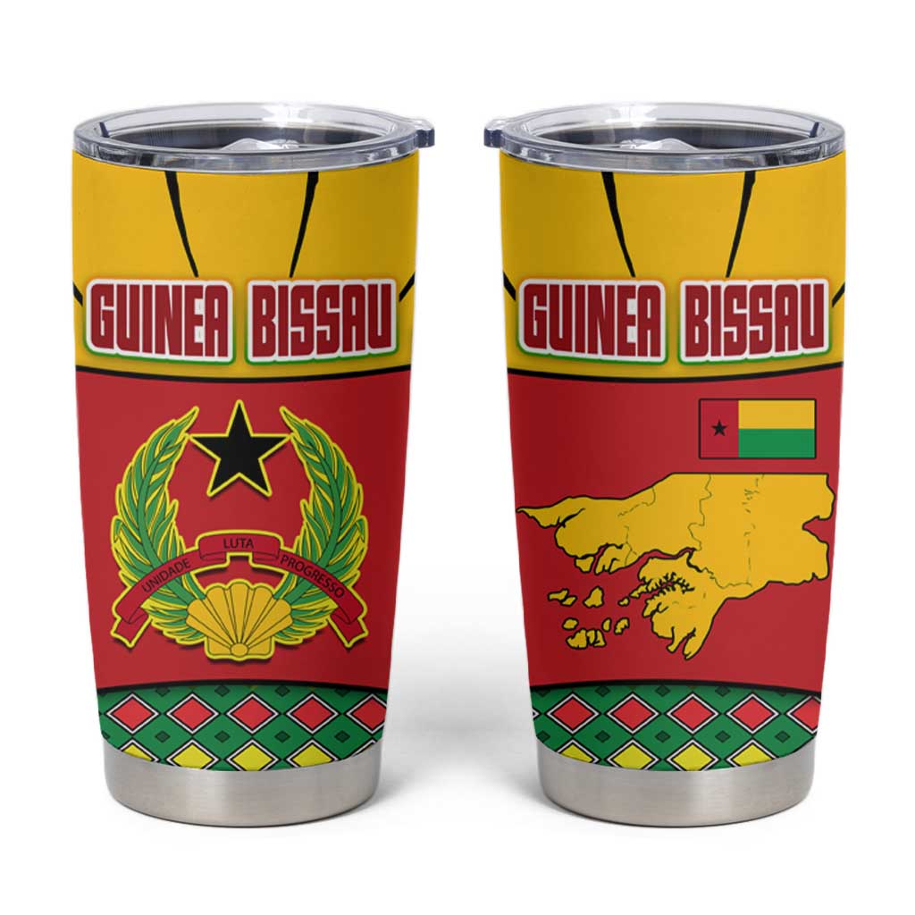 Guinea Bissau Tumbler Cup with Red Yellow Green Geometric Design - Wonder Print Shop