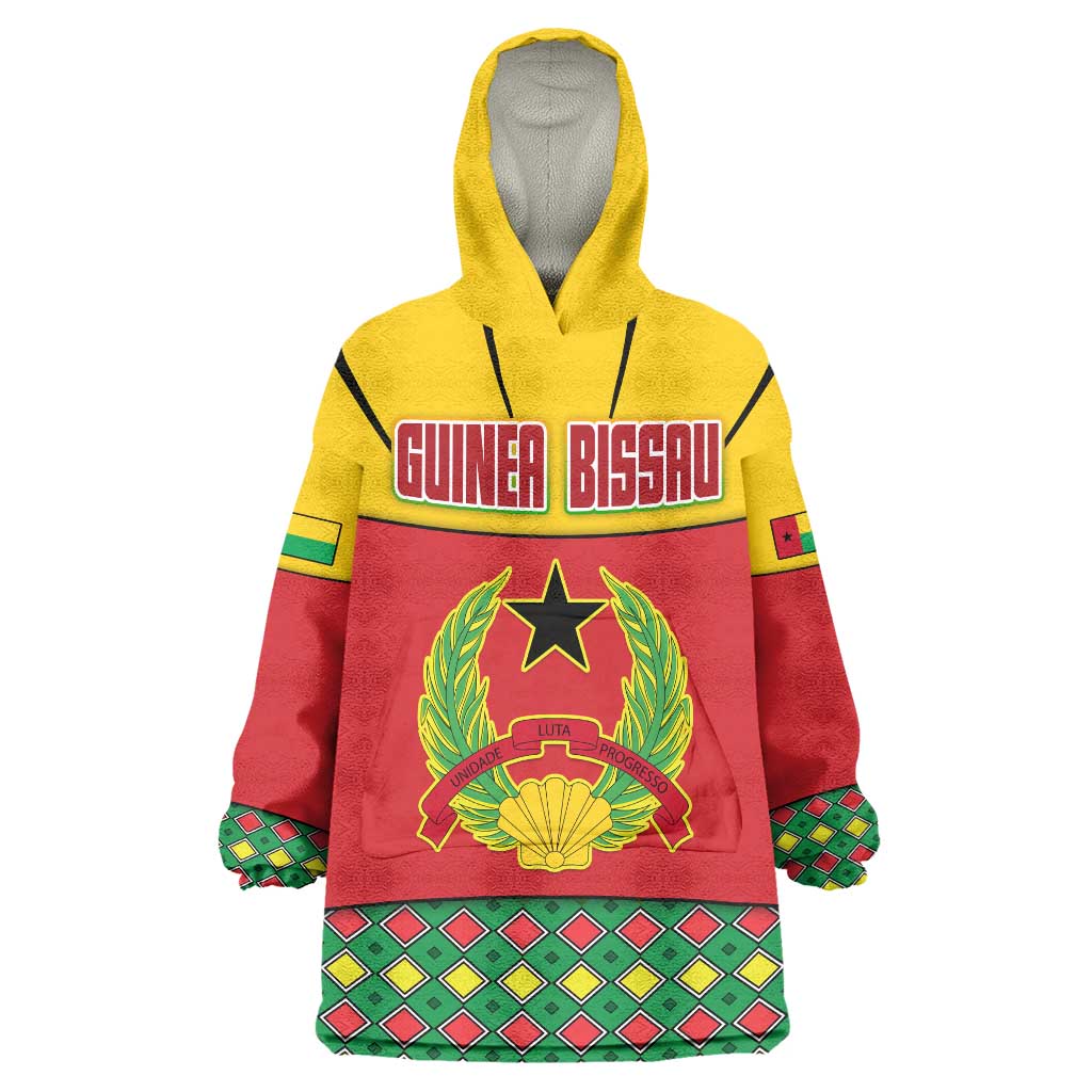 Guinea Bissau Wearable Blanket Hoodie with Red Yellow Green Geometric Design - Wonder Print Shop