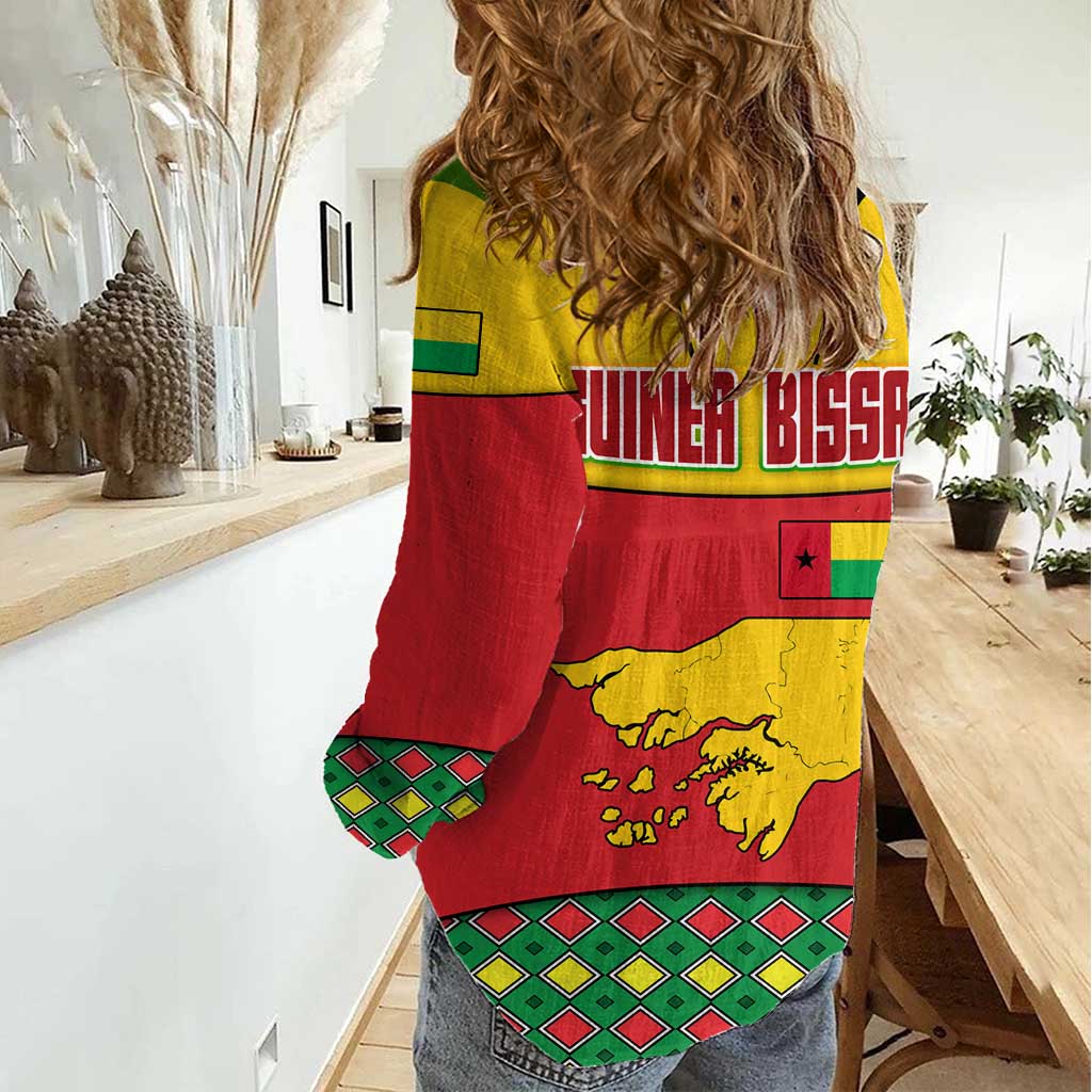 Guinea Bissau Women Casual Shirt with Red Yellow Green Geometric Design - Wonder Print Shop