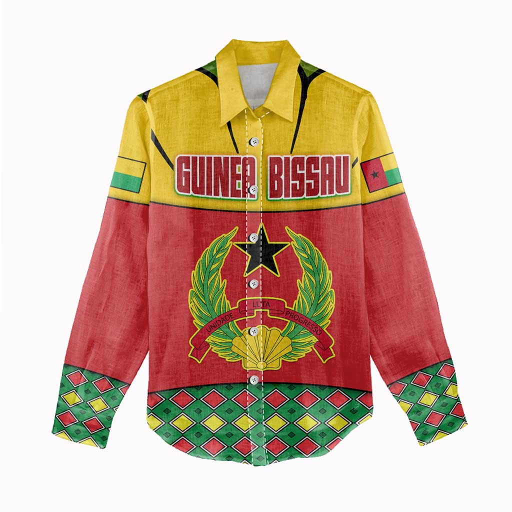 Guinea Bissau Women Casual Shirt with Red Yellow Green Geometric Design - Wonder Print Shop