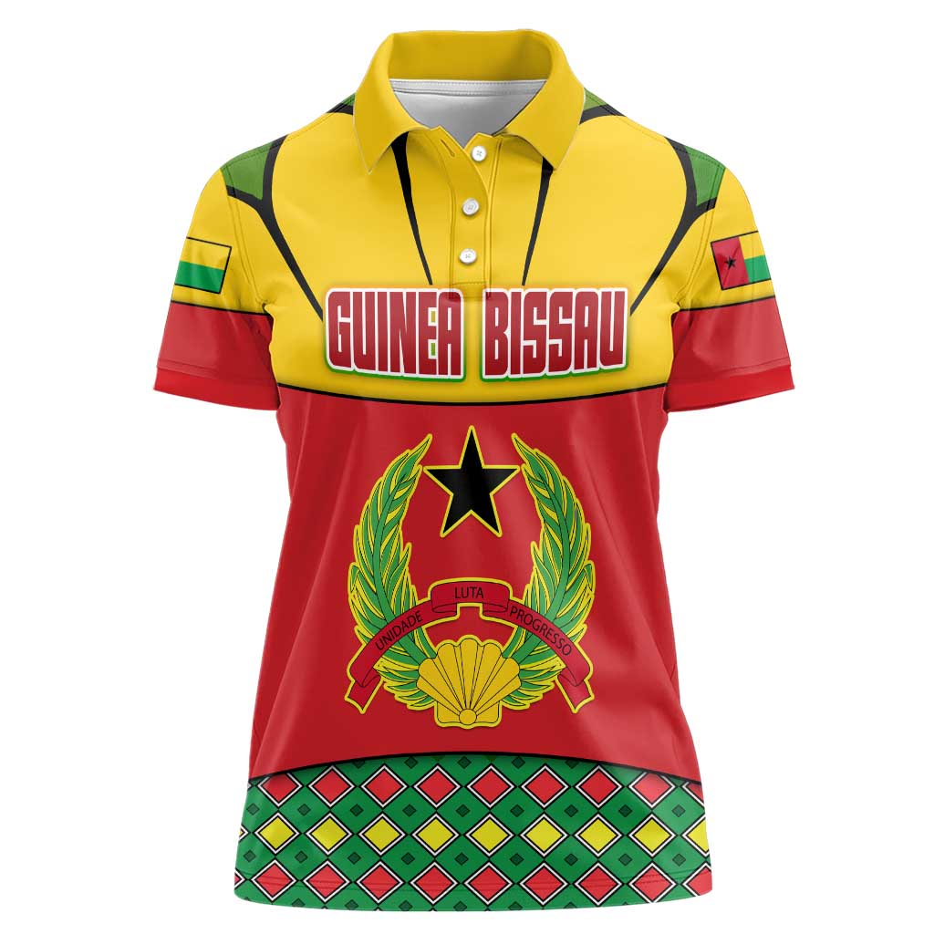 Guinea Bissau Women Polo Shirt with Red Yellow Green Geometric Design - Wonder Print Shop