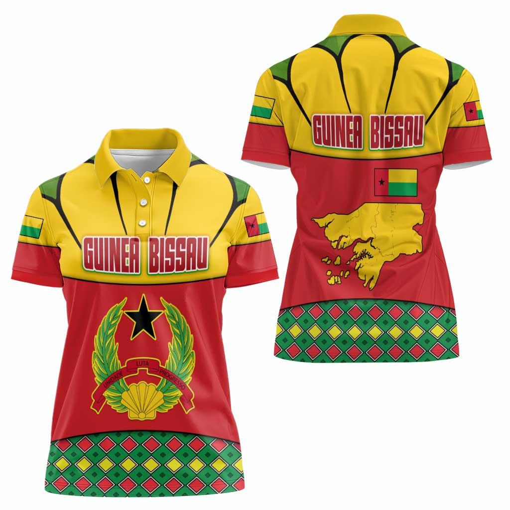 Guinea Bissau Women Polo Shirt with Red Yellow Green Geometric Design - Wonder Print Shop