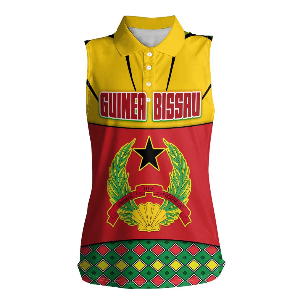 Guinea Bissau Women Sleeveless Polo Shirt with Red Yellow Green Geometric Design - Wonder Print Shop