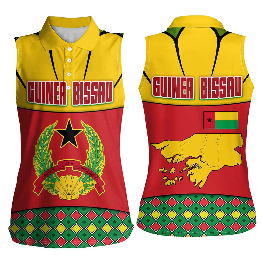 Guinea Bissau Women Sleeveless Polo Shirt with Red Yellow Green Geometric Design - Wonder Print Shop