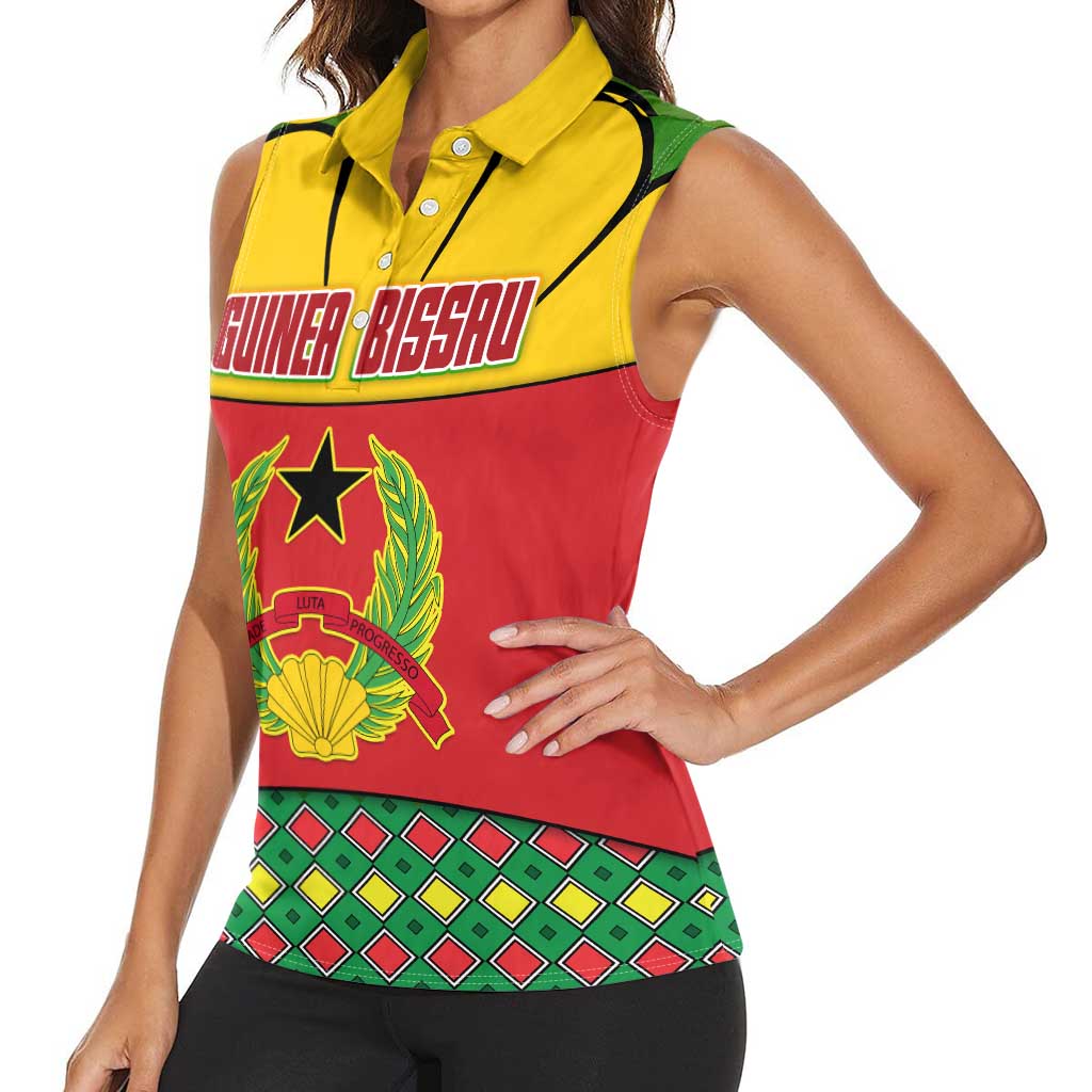 Guinea Bissau Women Sleeveless Polo Shirt with Red Yellow Green Geometric Design - Wonder Print Shop