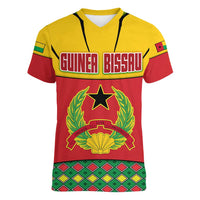 Guinea Bissau Women V-Neck T-Shirt with Red Yellow Green Geometric Design - Wonder Print Shop