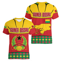 Guinea Bissau Women V-Neck T-Shirt with Red Yellow Green Geometric Design - Wonder Print Shop