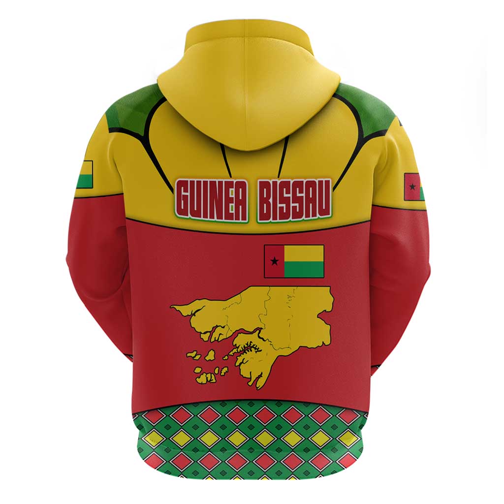 Guinea Bissau Zip Hoodie with Red Yellow Green Geometric Design - Wonder Print Shop