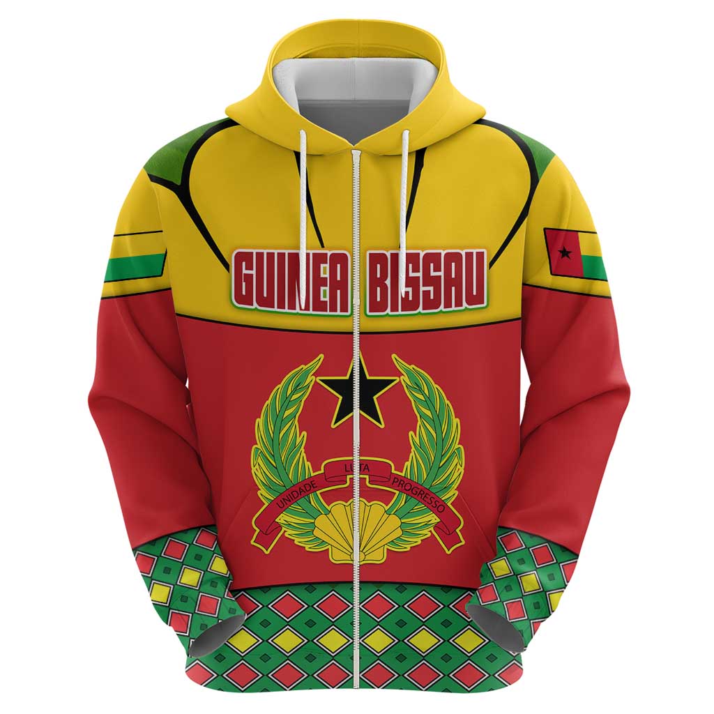 Guinea Bissau Zip Hoodie with Red Yellow Green Geometric Design - Wonder Print Shop