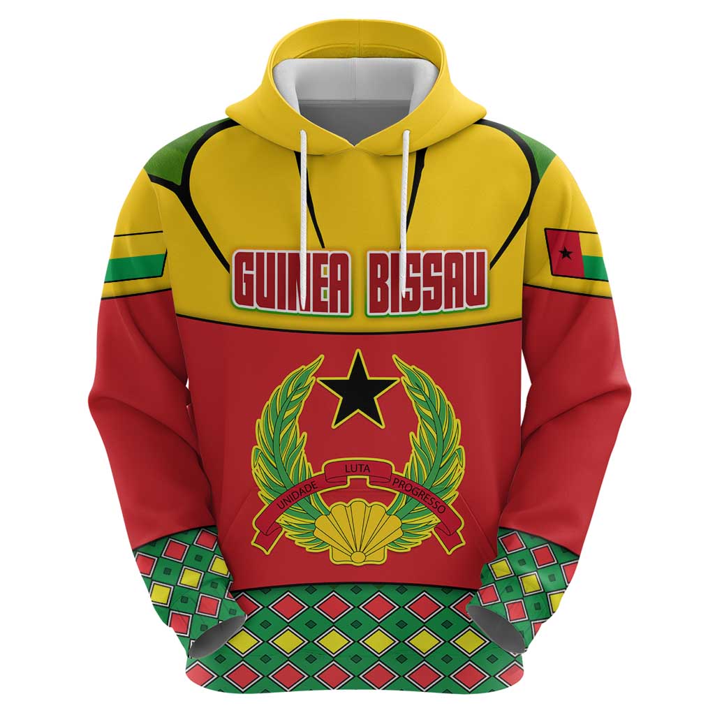 Guinea Bissau Zip Hoodie with Red Yellow Green Geometric Design - Wonder Print Shop