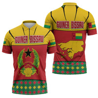 Guinea Bissau Zipper Polo Shirt with Red Yellow Green Geometric Design - Wonder Print Shop