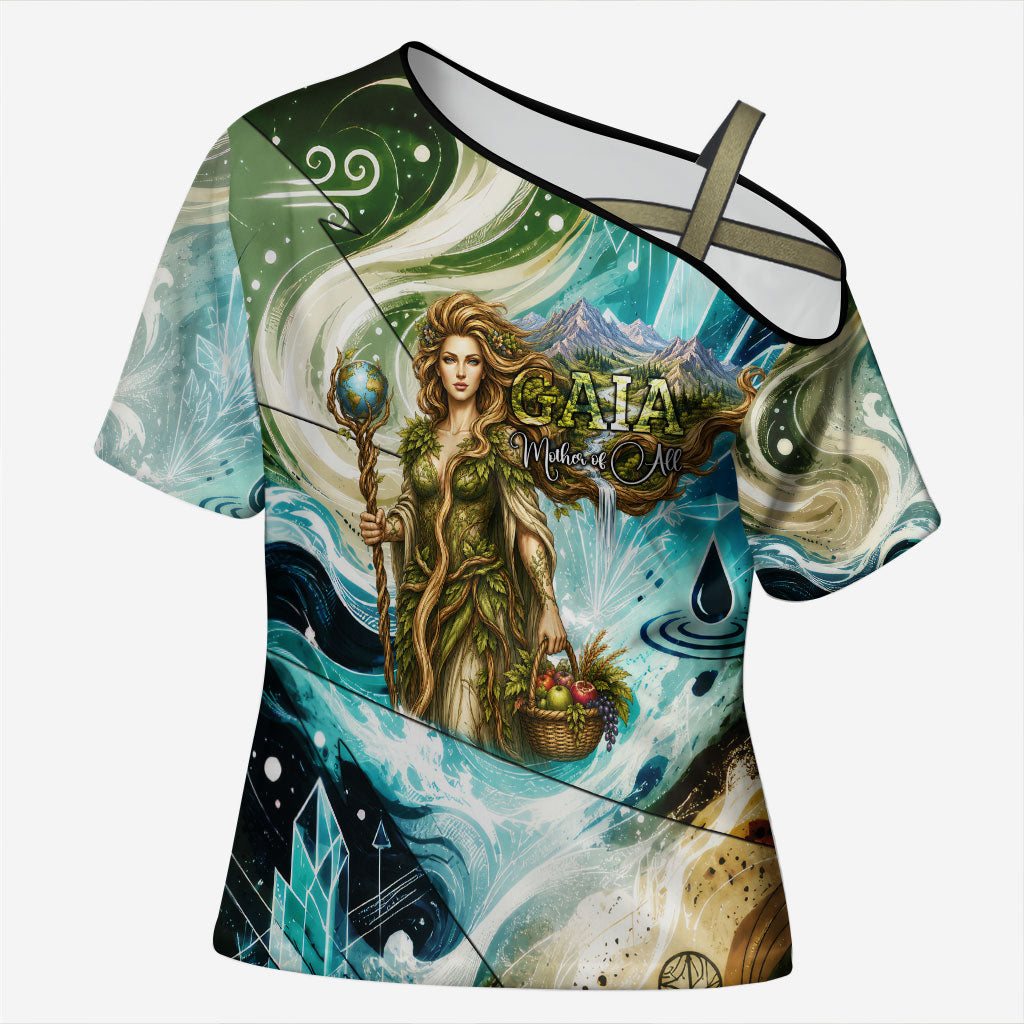 Gaia Mother Of Earth Goddess Cross Shoulder Shirt Greek Mythology Sacred Geometry Fantasy