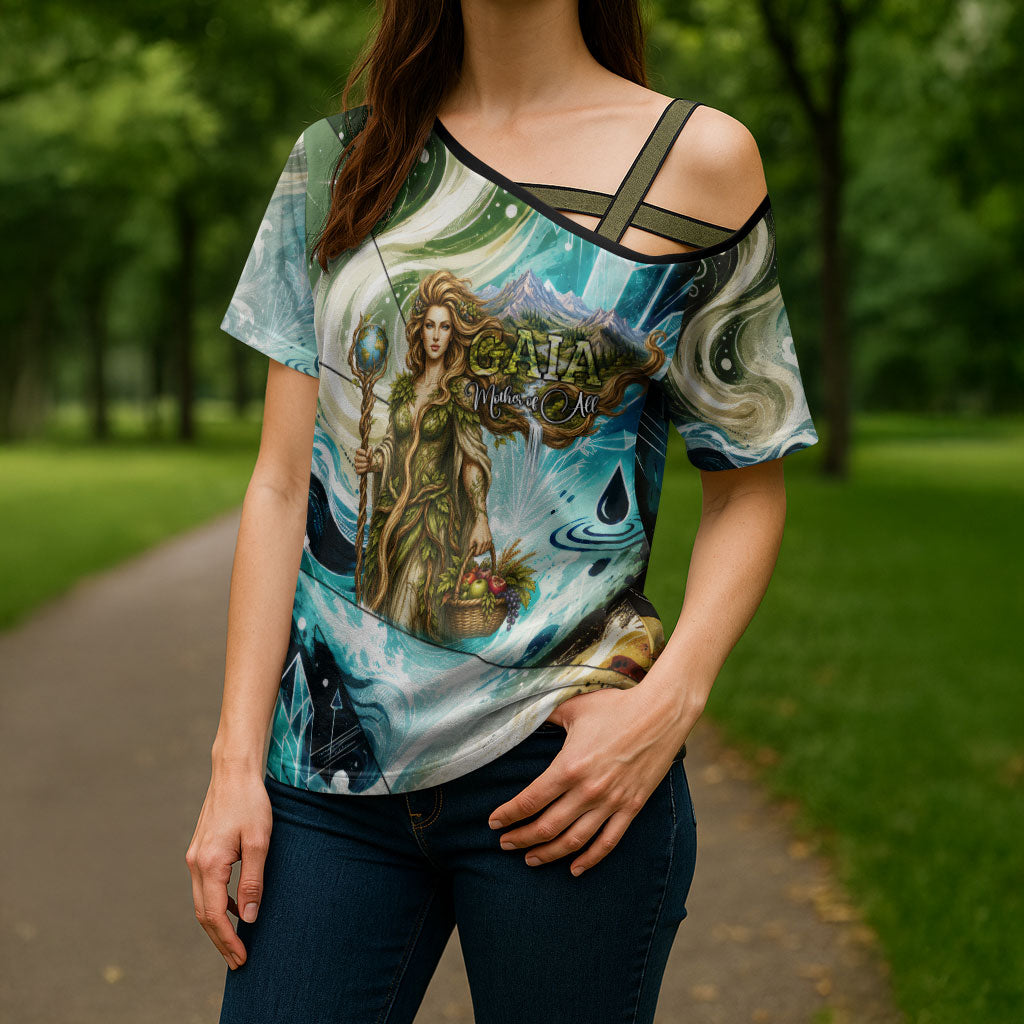Gaia Mother Of Earth Goddess Cross Shoulder Shirt Greek Mythology Sacred Geometry Fantasy
