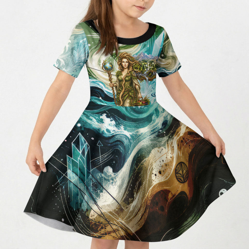 Gaia Mother Of Earth Goddess Kid Short Sleeve Dress Greek Mythology Sacred Geometry Fantasy