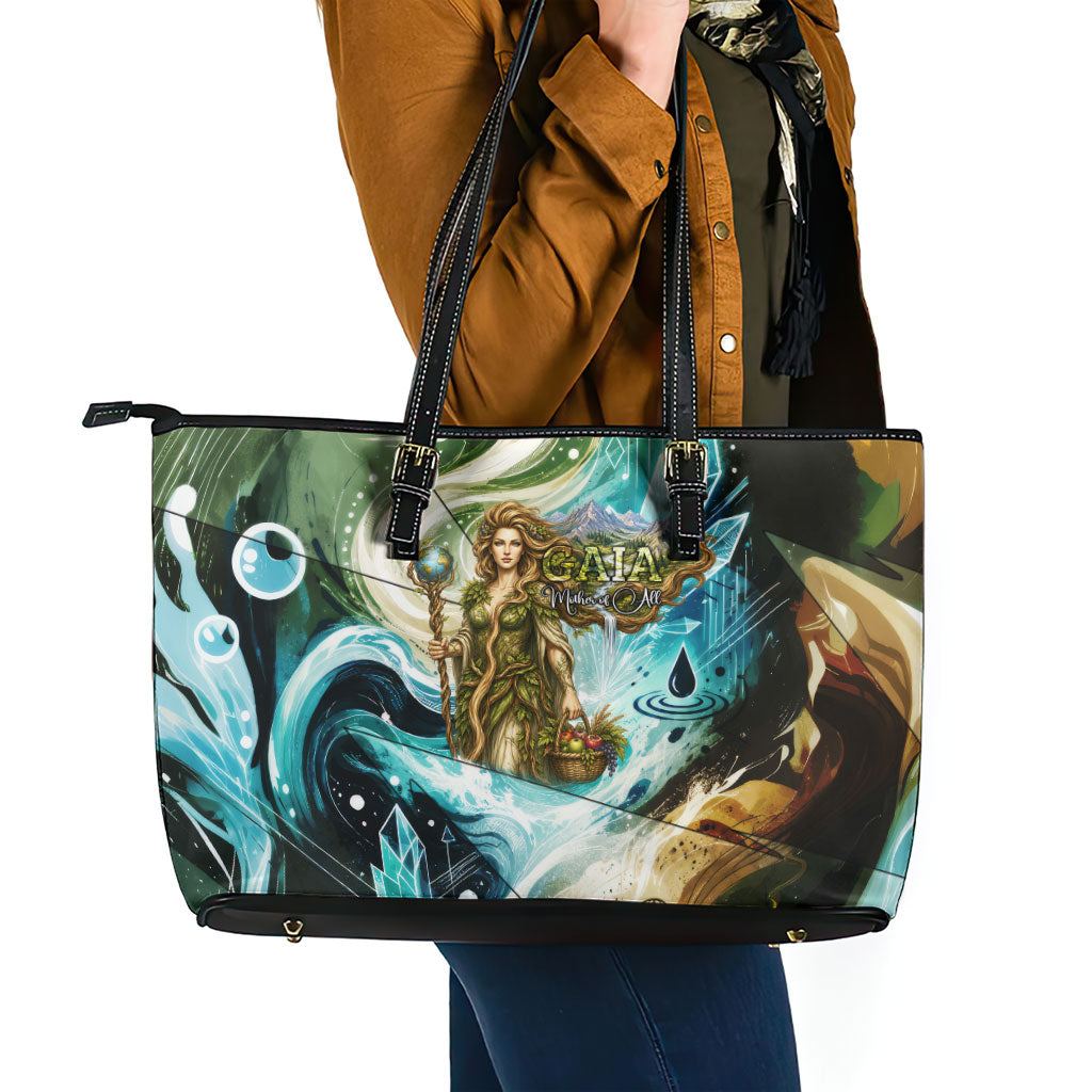 Gaia Mother Of Earth Goddess Leather Tote Bag Greek Mythology Sacred Geometry Fantasy