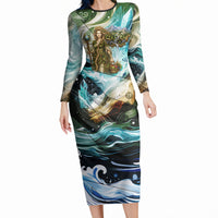 Gaia Mother Of Earth Goddess Long Sleeve Bodycon Dress Greek Mythology Sacred Geometry Fantasy