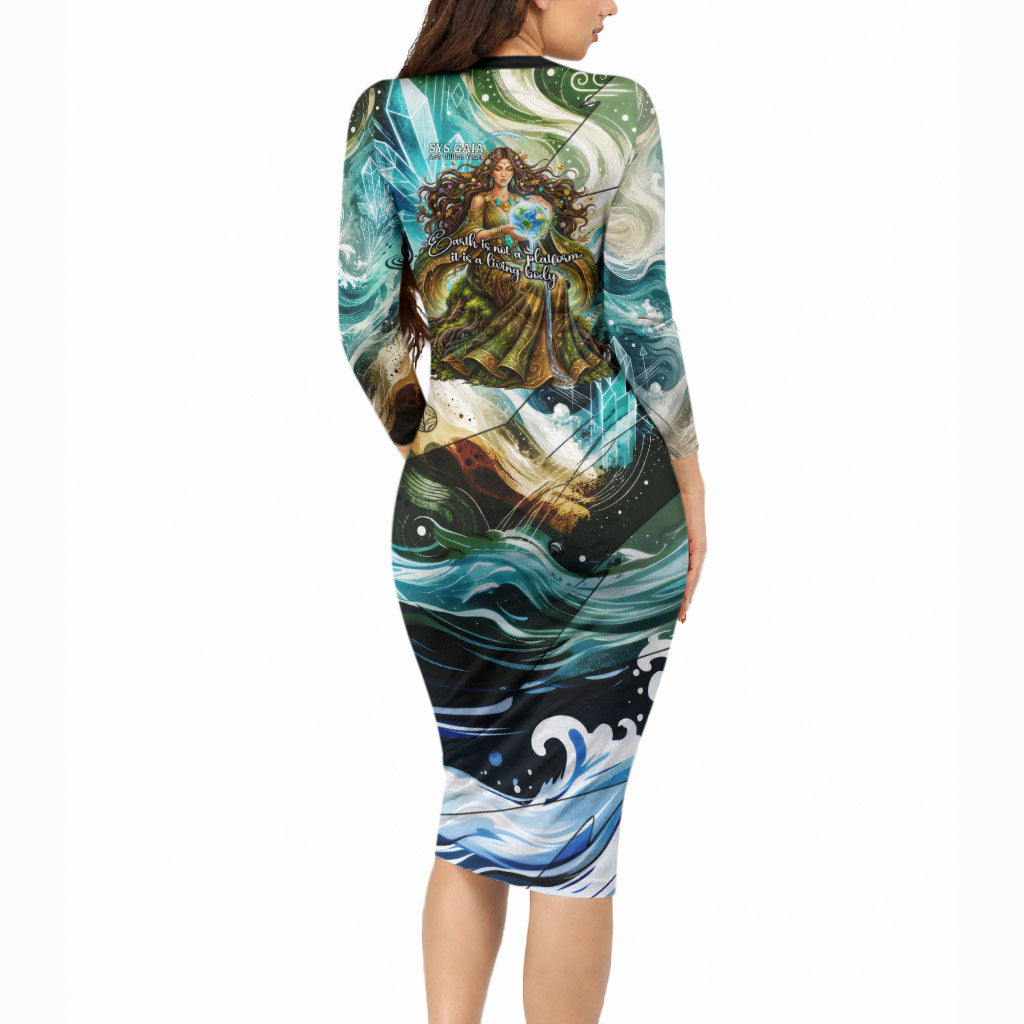 Gaia Mother Of Earth Goddess Long Sleeve Bodycon Dress Greek Mythology Sacred Geometry Fantasy