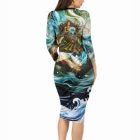 Gaia Mother Of Earth Goddess Long Sleeve Bodycon Dress Greek Mythology Sacred Geometry Fantasy