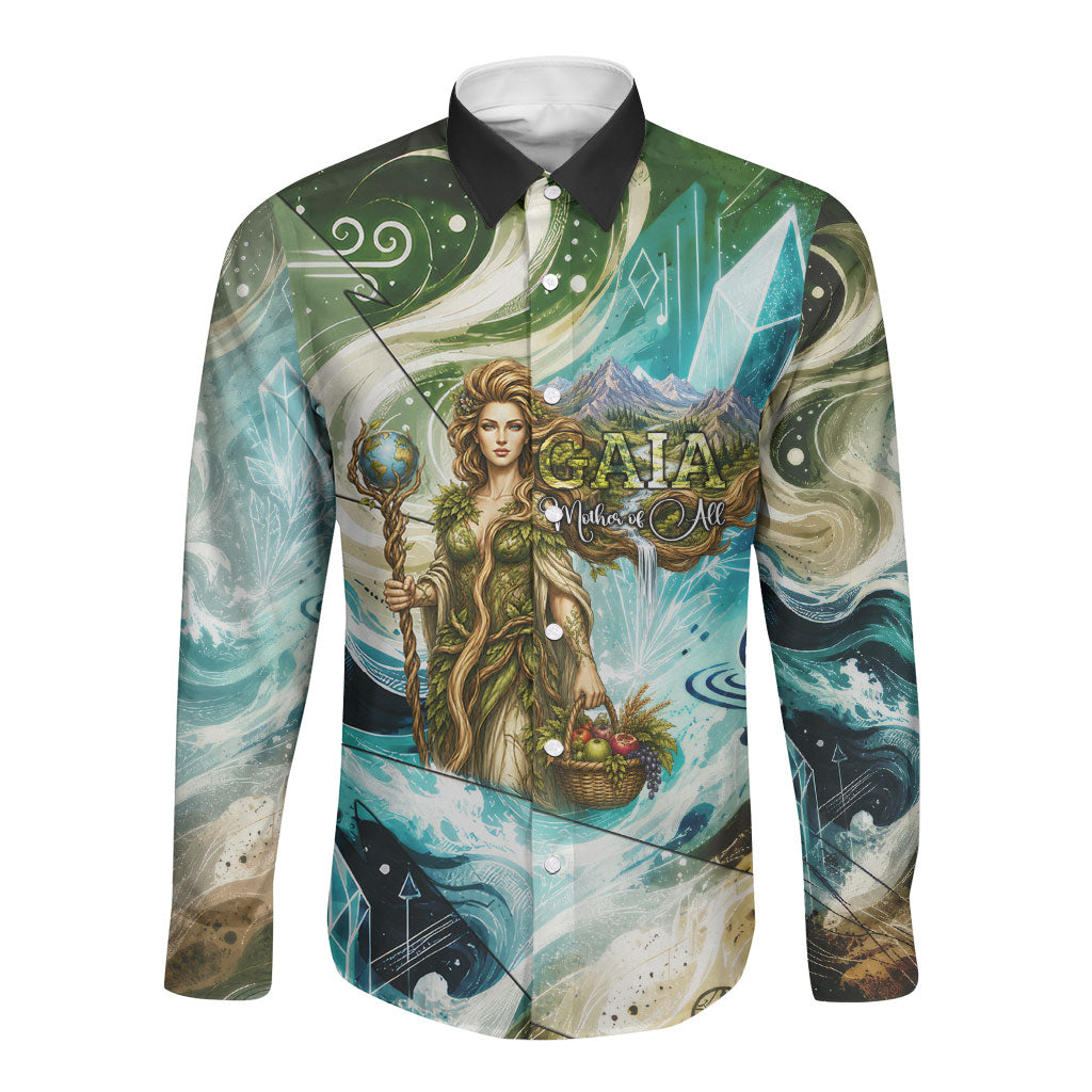 Gaia Mother Of Earth Goddess Long Sleeve Button Shirt Greek Mythology Sacred Geometry Fantasy