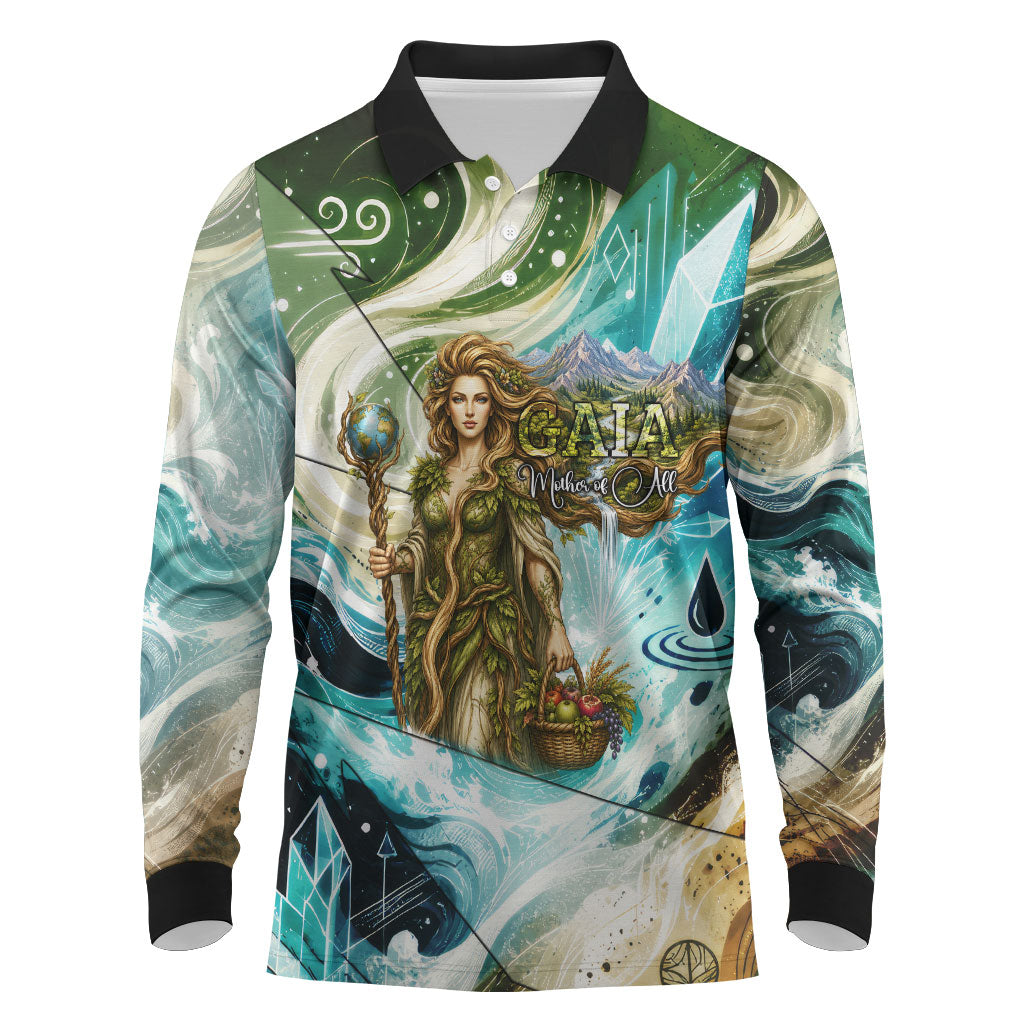 Gaia Mother Of Earth Goddess Long Sleeve Polo Shirt Greek Mythology Sacred Geometry Fantasy