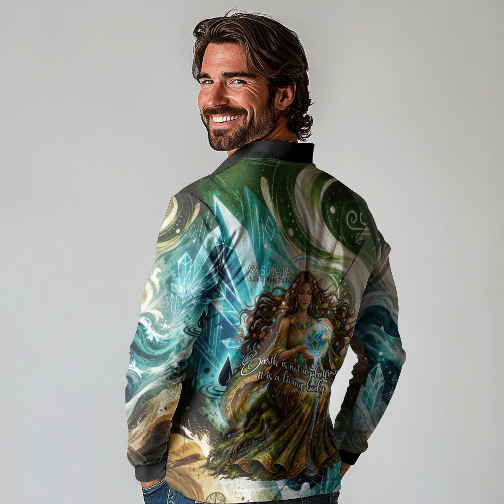 Gaia Mother Of Earth Goddess Long Sleeve Polo Shirt Greek Mythology Sacred Geometry Fantasy