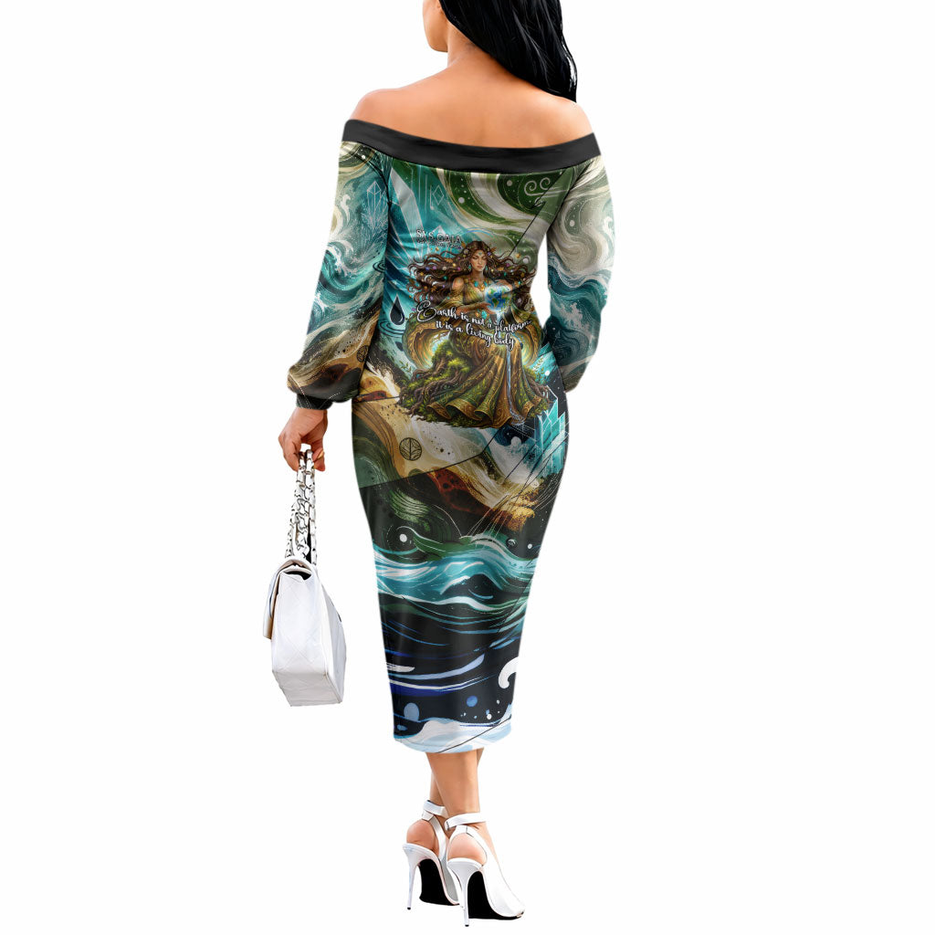 Gaia Mother Of Earth Goddess Off The Shoulder Long Sleeve Dress Greek Mythology Sacred Geometry Fantasy