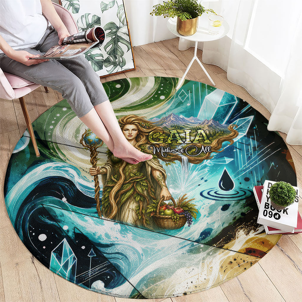Gaia Mother Of Earth Goddess Round Carpet Greek Mythology Sacred Geometry Fantasy