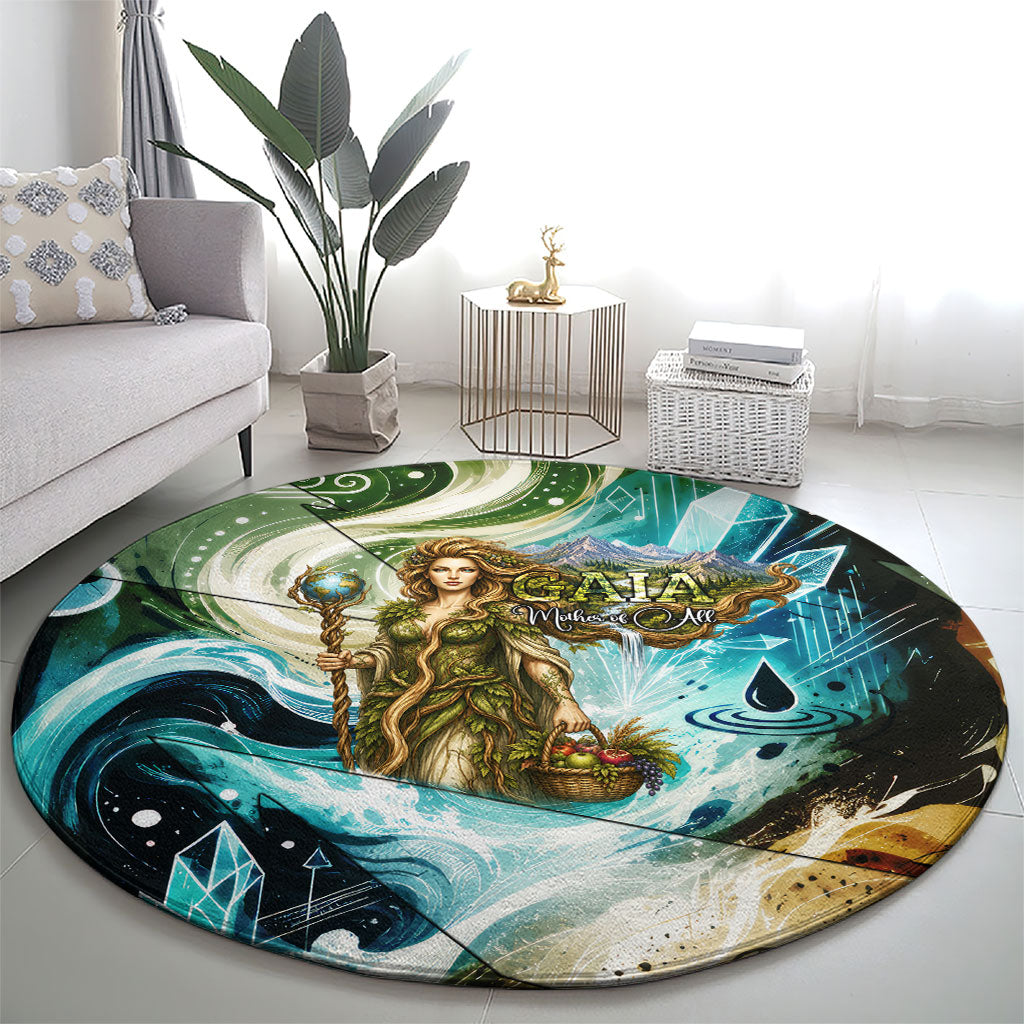 Gaia Mother Of Earth Goddess Round Carpet Greek Mythology Sacred Geometry Fantasy