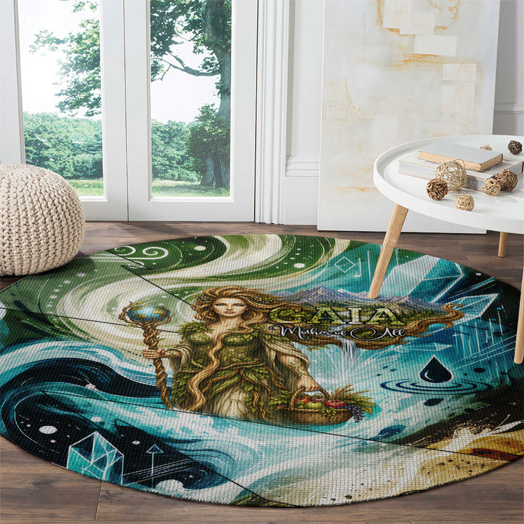 Gaia Mother Of Earth Goddess Round Carpet Greek Mythology Sacred Geometry Fantasy