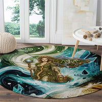 Gaia Mother Of Earth Goddess Round Carpet Greek Mythology Sacred Geometry Fantasy