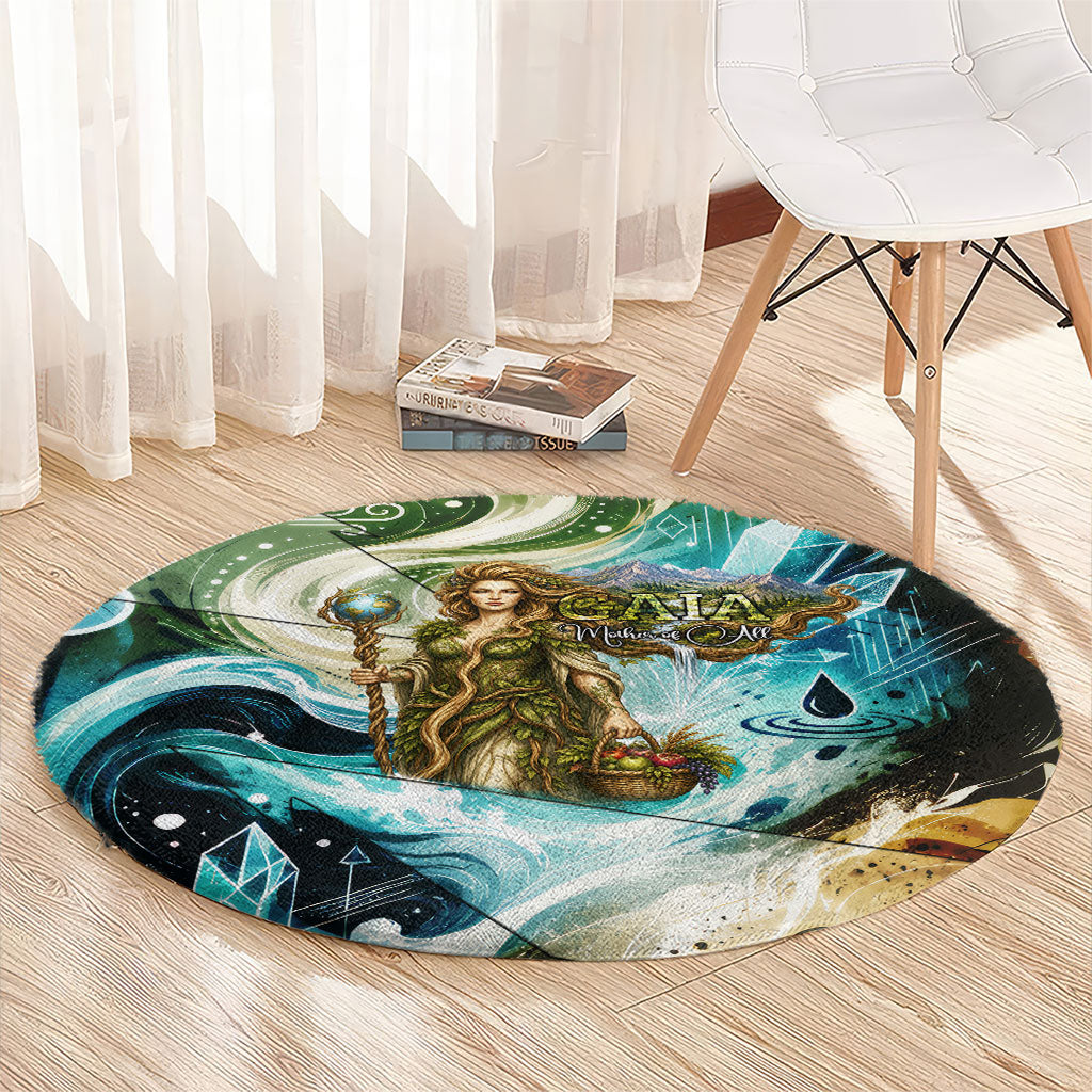 Gaia Mother Of Earth Goddess Round Carpet Greek Mythology Sacred Geometry Fantasy