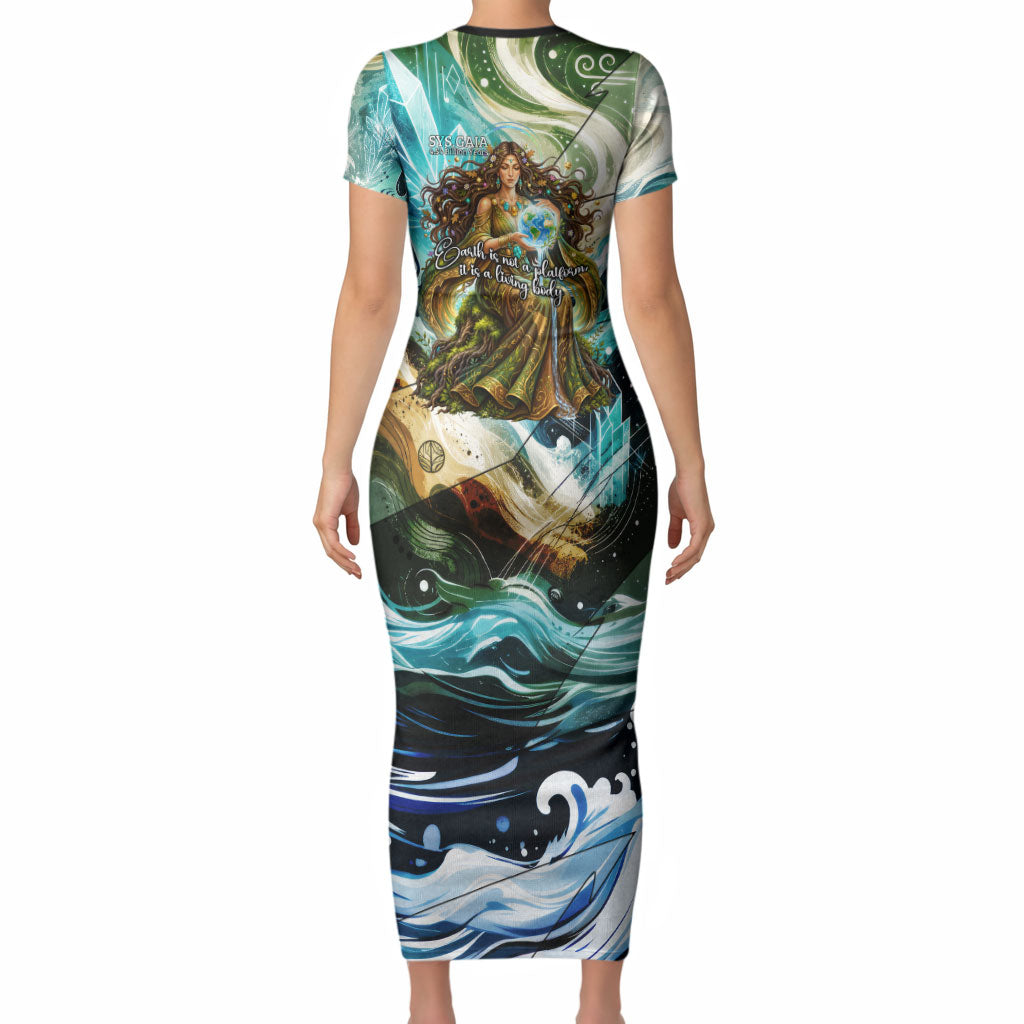 Gaia Mother Of Earth Goddess Short Sleeve Bodycon Dress Greek Mythology Sacred Geometry Fantasy