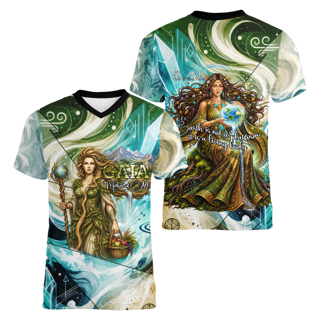 Gaia Mother Of Earth Goddess Women V-Neck T-Shirt Greek Mythology Sacred Geometry Fantasy