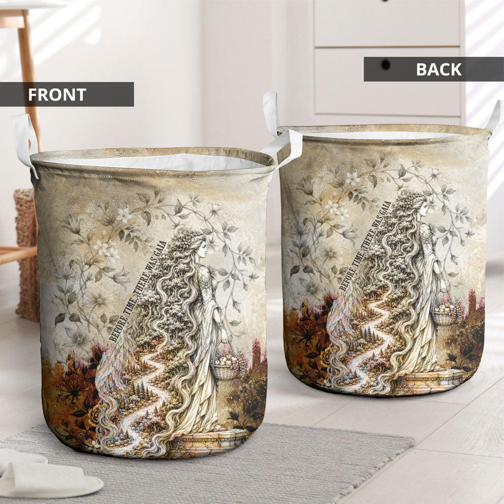 Gaia Mother Earth Sacred Eye Laundry Basket Greek Vintage Botanical Sketch Esoteric Spiritual Floral