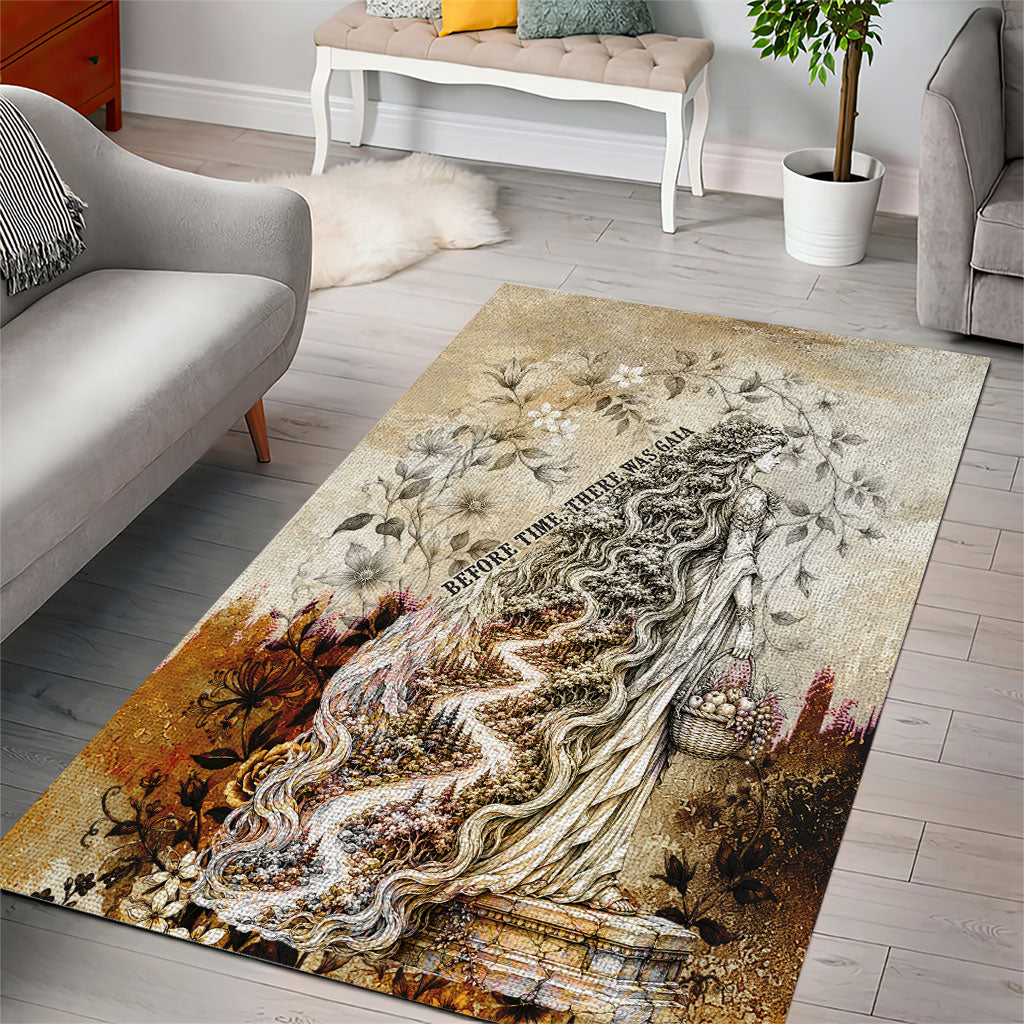 Gaia Mother Earth Sacred Eye Area Rug Greek Vintage Botanical Sketch Esoteric Spiritual Floral