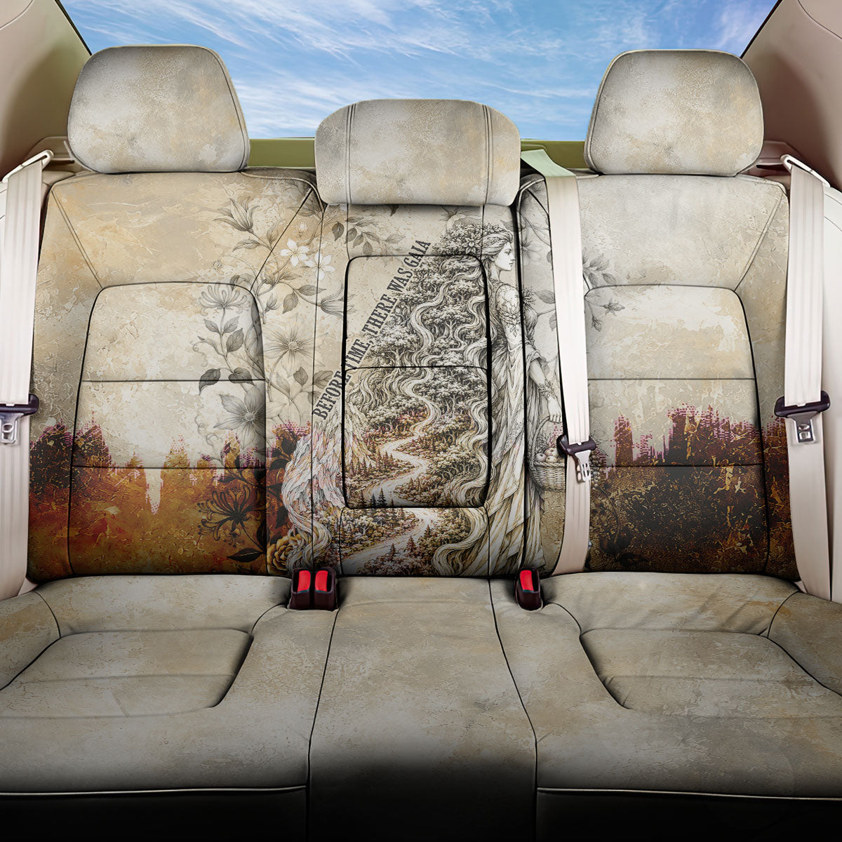 Gaia Mother Earth Sacred Eye Back Car Seat Cover Greek Vintage Botanical Sketch Esoteric Spiritual Floral