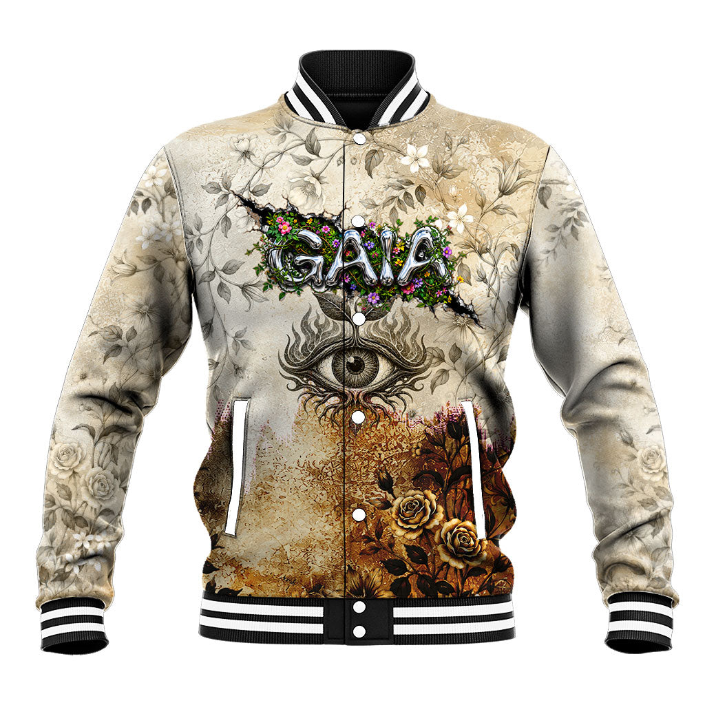 Gaia Mother Earth Sacred Eye Baseball Jacket Greek Vintage Botanical Sketch Esoteric Spiritual Floral