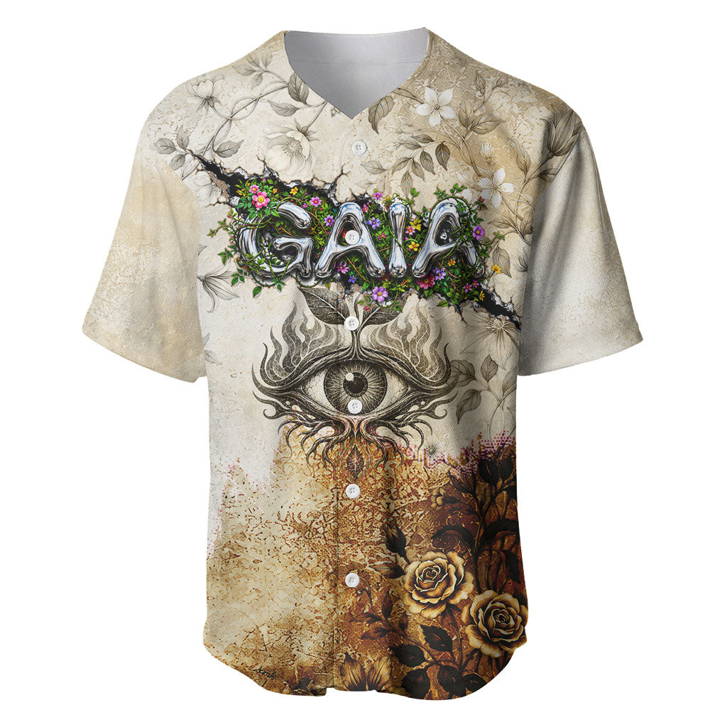 Gaia Mother Earth Sacred Eye Baseball Jersey Greek Vintage Botanical Sketch Esoteric Spiritual Floral