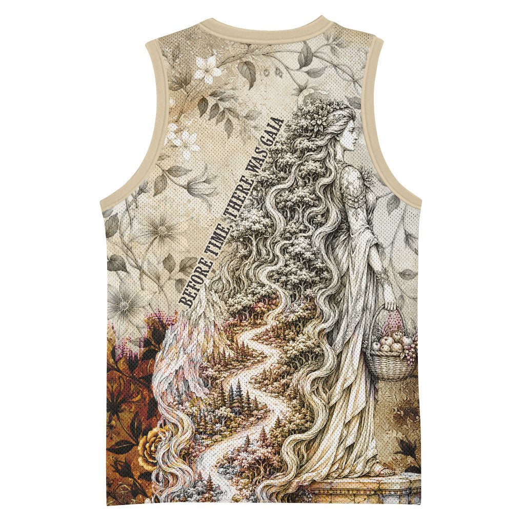Gaia Mother Earth Sacred Eye Basketball Jersey Greek Vintage Botanical Sketch Esoteric Spiritual Floral