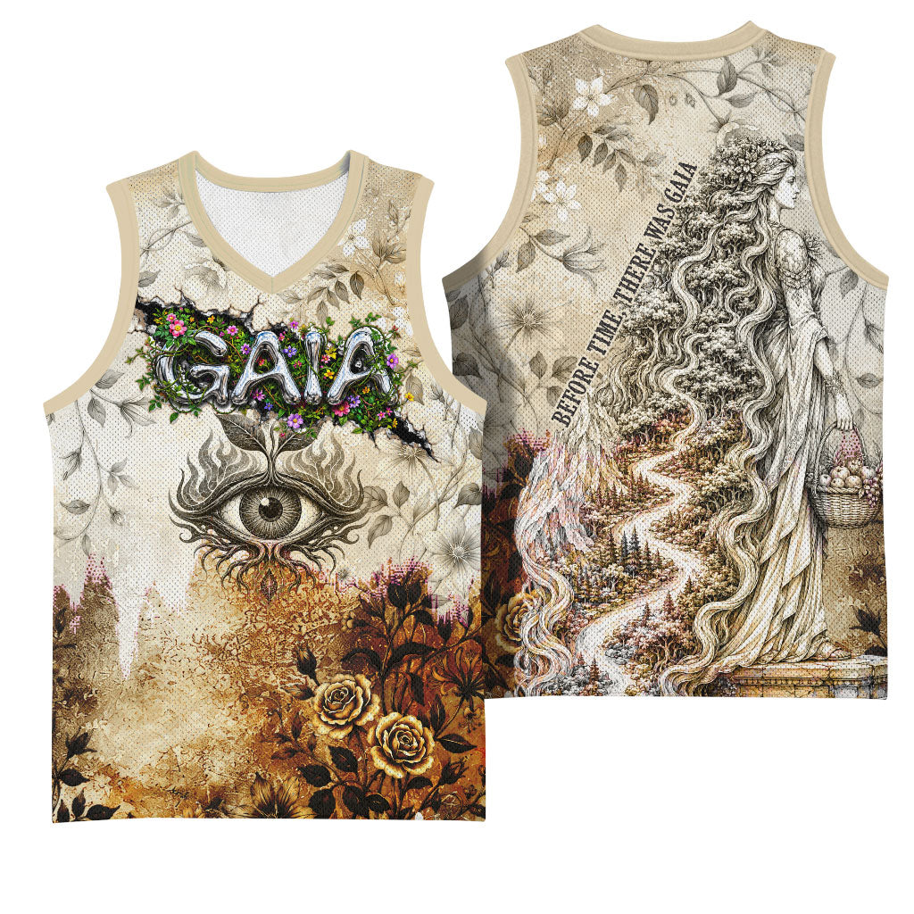 Gaia Mother Earth Sacred Eye Basketball Jersey Greek Vintage Botanical Sketch Esoteric Spiritual Floral