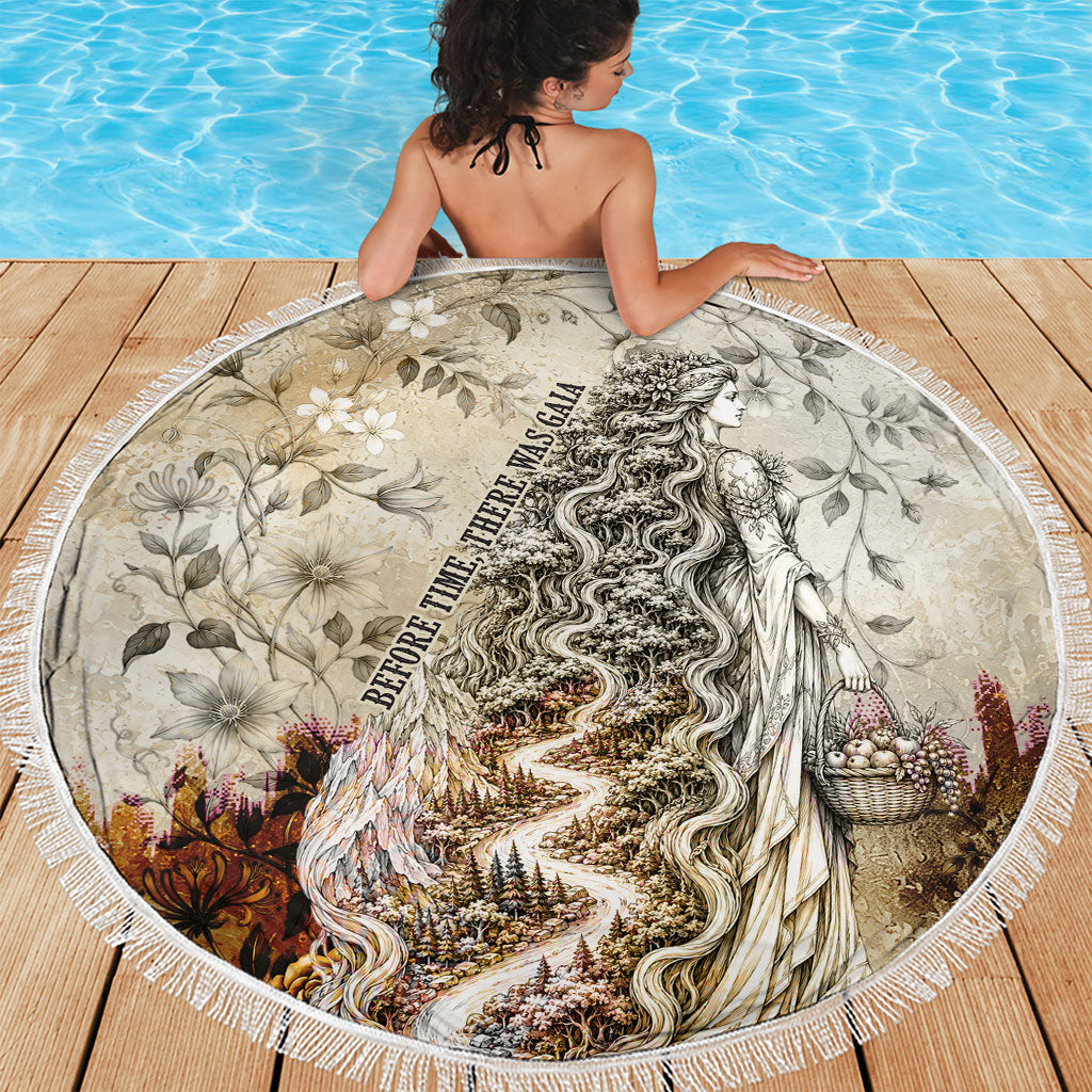 Gaia Mother Earth Sacred Eye Beach Blanket Greek Vintage Botanical Sketch Esoteric Spiritual Floral