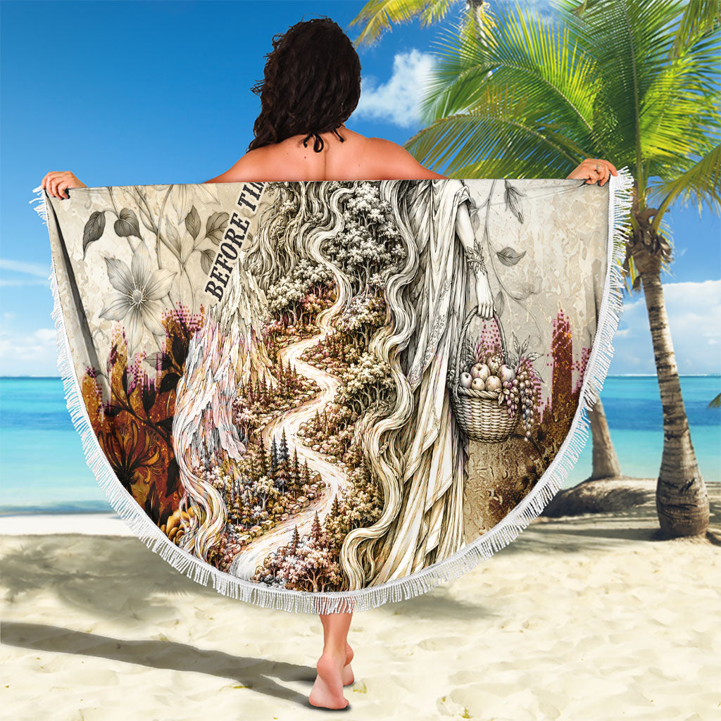 Gaia Mother Earth Sacred Eye Beach Blanket Greek Vintage Botanical Sketch Esoteric Spiritual Floral