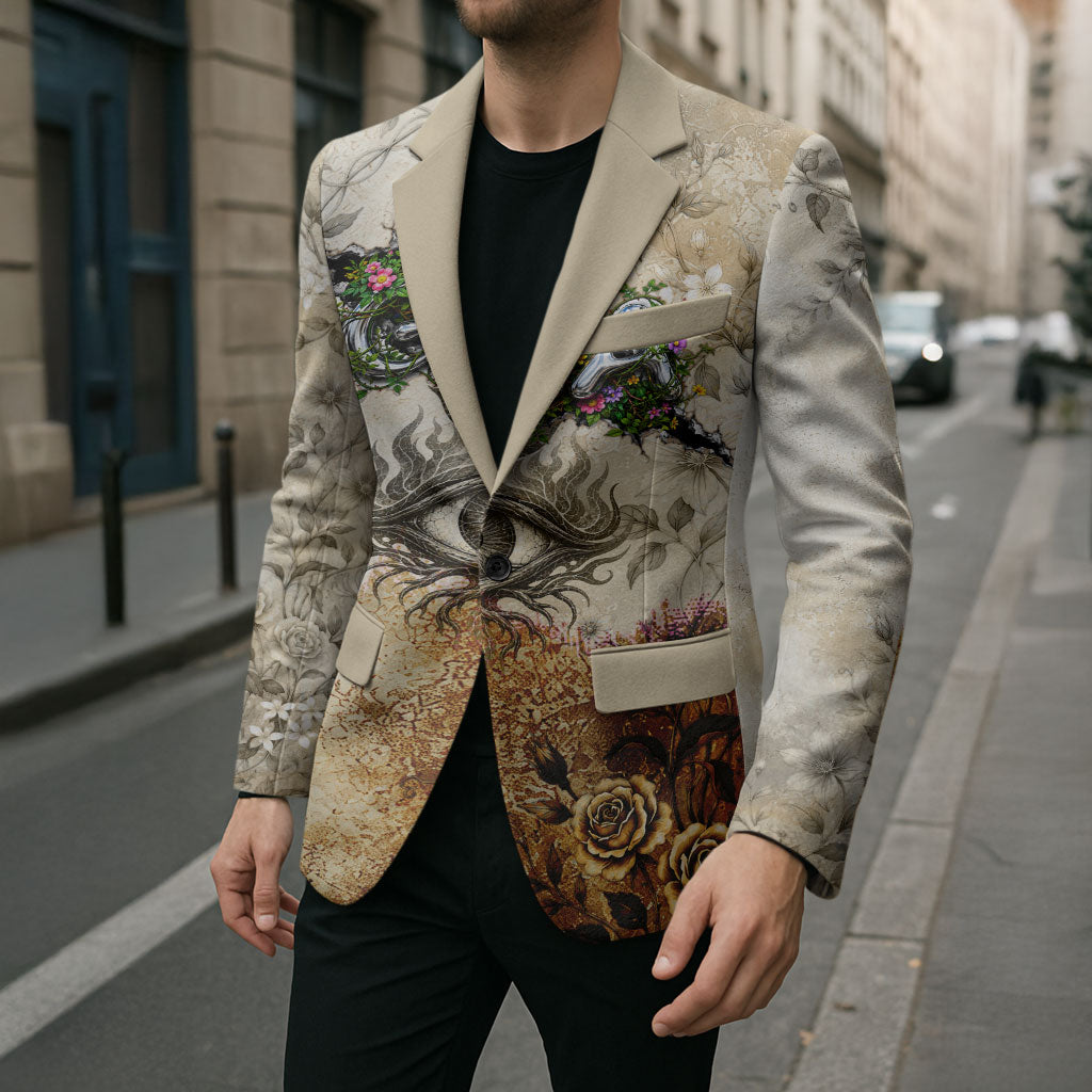 Gaia Mother Earth Sacred Eye Blazer Greek Vintage Botanical Sketch Esoteric Spiritual Floral